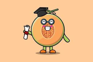 lindo personaje de estudiante de melón de dibujos animados en la graduación vector