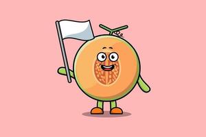 lindo personaje de dibujos animados de melón con bandera blanca vector