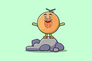 lindo personaje de dibujos animados de melón de pie en piedra vector