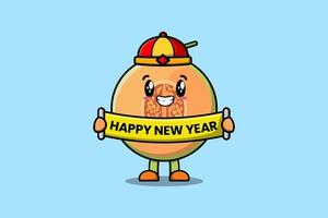 dibujos animados de melón chino con tablero de feliz año nuevo vector