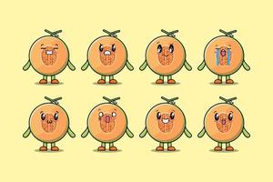 Set kawaii Melon cartoon character with expression vector