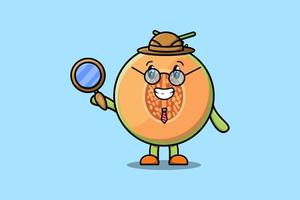 búsqueda de detective de melón de personaje de dibujos animados lindo vector