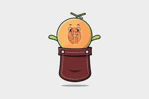 lindo personaje de dibujos animados de melón fuera del bolsillo vector