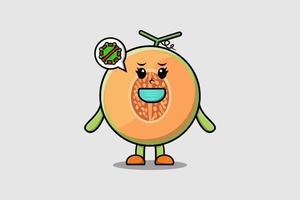 lindo melón de dibujos animados usando máscara para prevenir virus vector