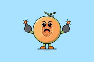 Cute cartoon Melon holding bomb scared expression vector