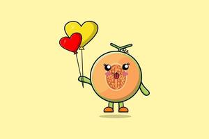 melón de dibujos animados lindo flotando con globo de amor vector