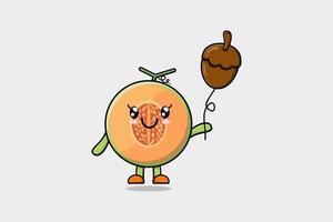 Cute cartoon Melon floating with acorn balloon vector