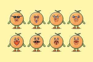 Establecer personaje de dibujos animados de melón kawaii con expresión vector
