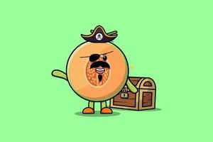 Cute cartoon Melon pirate with treasure box vector