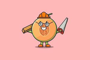 Cute cartoon Melon as carpenter character with saw vector