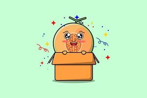 Cute cartoon Melon character coming out from box vector