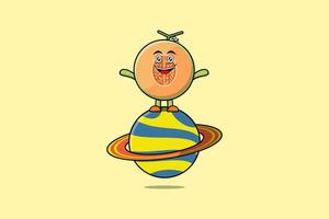 Cute cartoon Melon character standing in planet vector