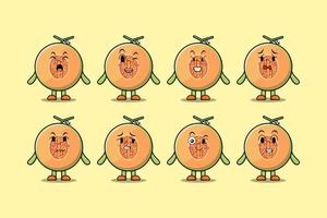 Set kawaii Melon cartoon character with expression vector