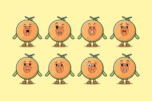 Set kawaii Melon cartoon character with expression vector