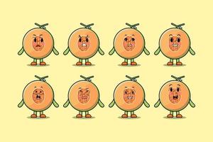 Set kawaii Melon cartoon character with expression vector