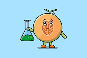 personaje de mascota de dibujos animados lindo melón como científico vector