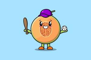 personaje de dibujos animados lindo melón jugando béisbol vector