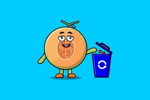 Cute cartoon Melon throwing trash in the trash vector