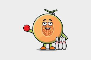 Cute cartoon Melon character playing bowling vector