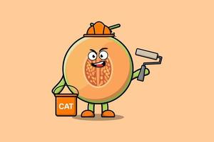 Cute cartoon Melon as a builder character painting vector