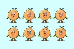 Establecer personaje de dibujos animados de melón kawaii con expresión vector