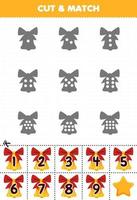 Educational game for kids count the dots on each silhouette and match them with the correct numbered bell ornament printable winter worksheet vector