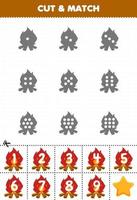 Educational game for kids count the dots on each silhouette and match them with the correct numbered bonfire printable winter worksheet vector