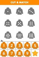 Educational game for kids count the dots on each silhouette and match them with the correct numbered coat printable winter worksheet vector