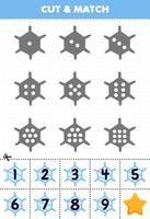 juego educativo para niños cuente los puntos en cada silueta y combínelos con la hoja de trabajo de invierno imprimible de copo de nieve numerada correcta vector