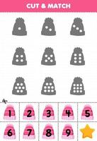 Educational game for kids count the dots on each silhouette and match them with the correct numbered beanie hat printable winter worksheet vector