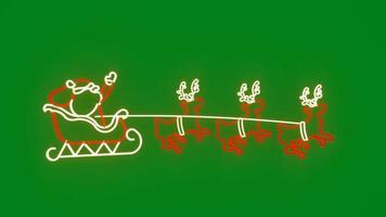 Video animation of Santa Claus and reindeer sleigh silhouette lights on green screen background