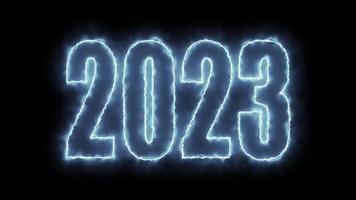 text 2023 animering isolerat på svart bakgrund, 2023 ny år, design mall Lycklig 2023 ny år begrepp Semester animera kort video