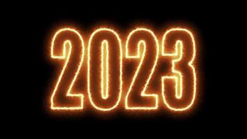 testo 2023 animazione isolato su nero sfondo, 2023 nuovo anno, design modello contento 2023 nuovo anno concetto vacanza animare carta video