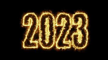 animación de texto 2023 aislada en fondo negro, año nuevo 2023, plantilla de diseño feliz 2023 concepto de año nuevo tarjeta animada de vacaciones video