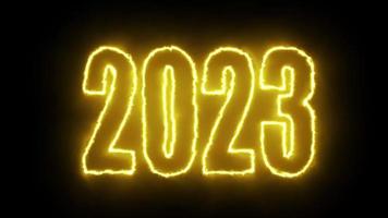 testo 2023 animazione isolato su nero sfondo, 2023 nuovo anno, design modello contento 2023 nuovo anno concetto vacanza animare carta video