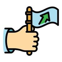 Hand flag agitation icon color outline vector
