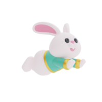 Personnage de dessin animé de lapin mignon 3d sautant isolé, décoration pour le nouvel an chinois, fêtes chinoises, lunaire, cyn 2023, année du lapin, rendu 3d. png