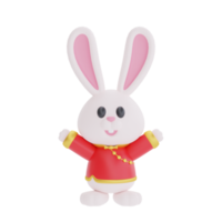 Personagem de desenho animado de coelho fofo 3d isolado, elemento para o ano novo chinês, festivais chineses, lunar, cyn 2023, ano do coelho, renderização em 3d. png