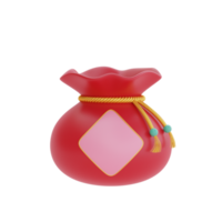 3D Red fortune bag isolated, decoration for Chinese new year, Chinese Festivals, Lunar, CYN element, 3d rendering. png