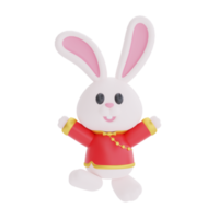 Personnage de dessin animé de lapin mignon 3d isolé, élément pour le nouvel an chinois, festivals chinois, lunaire, cyn 2023, année du lapin, rendu 3d. png