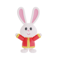 Personagem de desenho animado de coelho fofo 3d isolado, elemento para o ano novo chinês, festivais chineses, lunar, cyn 2023, ano do coelho, renderização em 3d. png