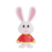 Personnage de dessin animé de lapin mignon 3d isolé, élément pour le nouvel an chinois, festivals chinois, lunaire, cyn 2023, année du lapin, rendu 3d. png