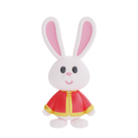 Personnage de dessin animé de lapin mignon 3d isolé, élément pour le nouvel an chinois, festivals chinois, lunaire, cyn 2023, année du lapin, rendu 3d. png