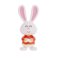 Personnage de dessin animé de lapin mignon 3d isolé, élément pour le nouvel an chinois, festivals chinois, lunaire, cyn 2023, année du lapin, rendu 3d. png
