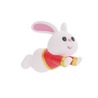 Personnage de dessin animé de lapin mignon 3d sautant isolé, décoration pour le nouvel an chinois, fêtes chinoises, lunaire, cyn 2023, année du lapin, rendu 3d. png