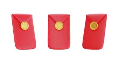 Envelope vermelho 3d isolado, decoração para o ano novo chinês, festivais chineses, lunar, elemento cyn, renderização em 3d. png