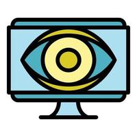 vector de contorno de color de icono de monitor de ojo grande