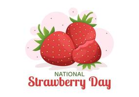 día nacional de la fresa el 27 de febrero para celebrar la pequeña fruta roja dulce en dibujos animados planos dibujados a mano ilustración de plantillas vector