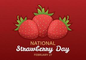 National Strawberry Day on February 27 to Celebrate the Sweet Little Red Fruit in Flat Cartoon Hand Drawn Templates Illustration vector