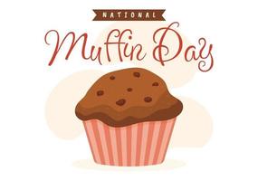 día nacional del muffin el 20 de febrero con muffins clásicos de comida con chispas de chocolate deliciosos en ilustración de plantilla dibujada a mano de dibujos animados planos vector